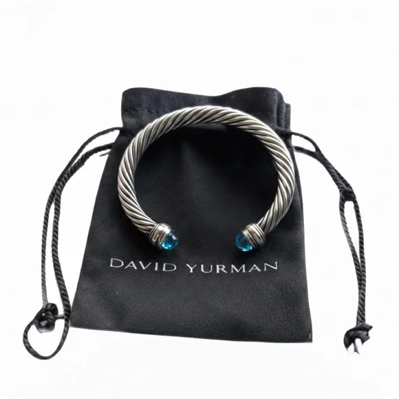 Authentic David Yurman 7mm Cable Classic Bracelet - Blue Topaz & 14K Gold - Picture 2 of 4